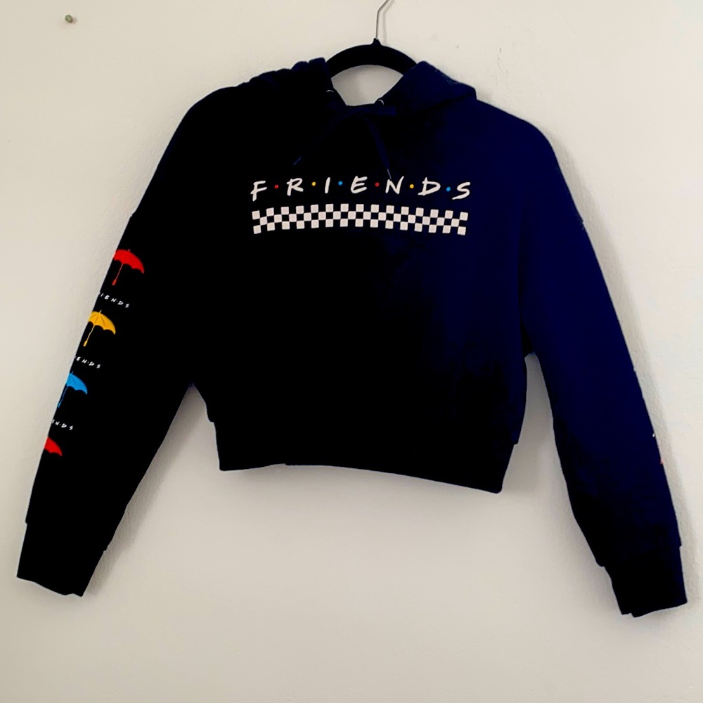 Friends Umbrellas Black Crop Hoodie Sweatshirt